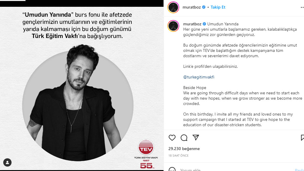 murat boz dogum gunununden elde edilecek geliri bagisladi 1